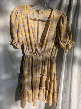 Inspired Hearts Yellow Dress with Lavender Floral Print